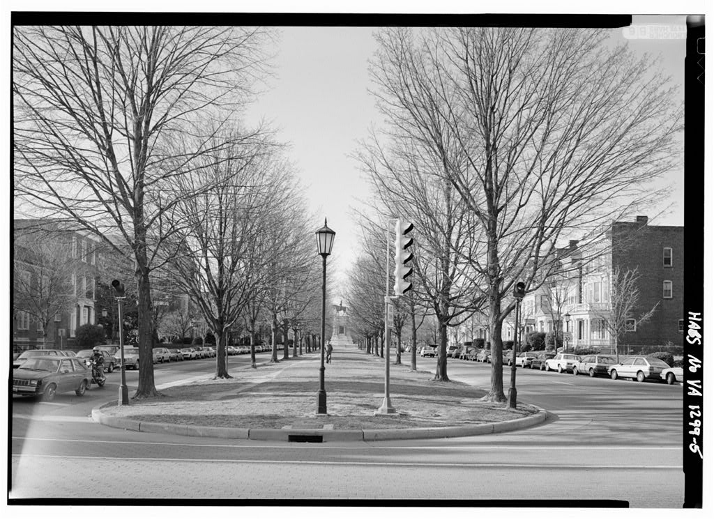 Photo looking down Monument Avenue in Richmond, Virginia.